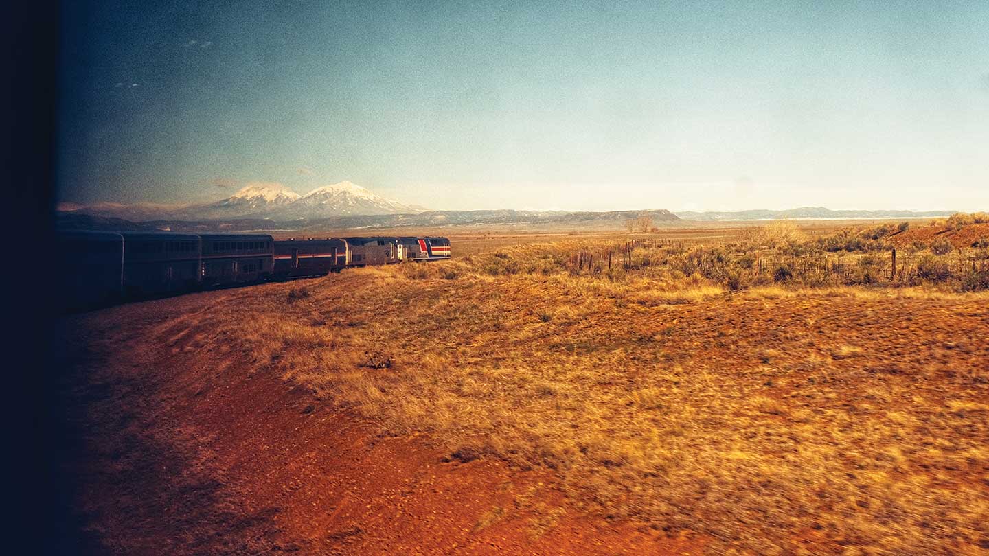 The Southwest Chief passes through mountains near Trinidad, Colorado.