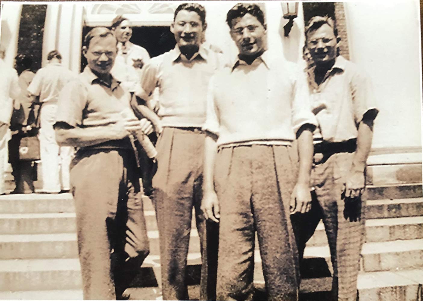 From left to right, Philip, Henry, Moe, and Jack Foner, the writer’s father, whose students at the City College of New York produced the leaflet on the previous page protesting his firing in 1941 for refusing to testify before the Rapp-Coudert Committee.