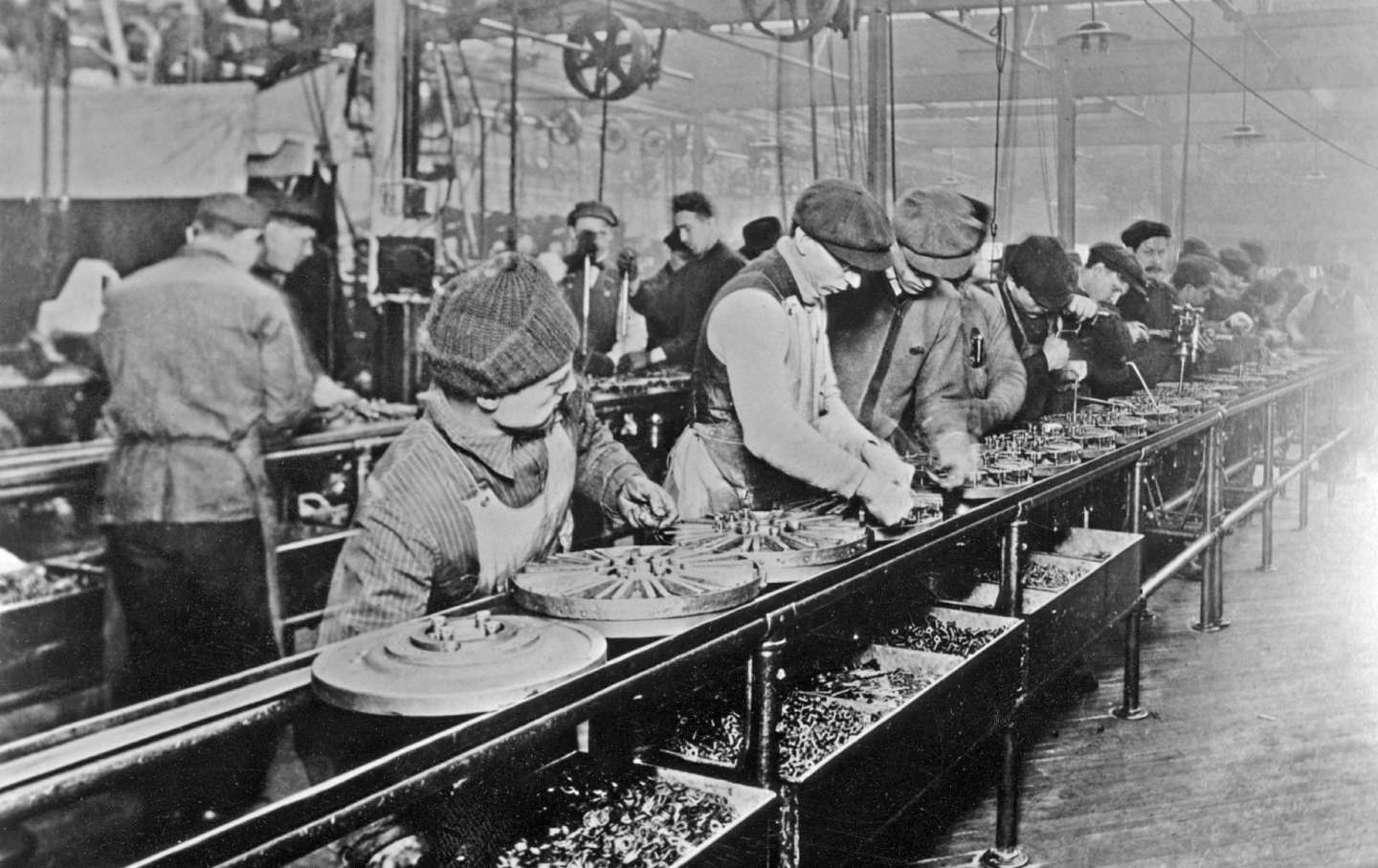 Ford assembly line workers in 1914.
