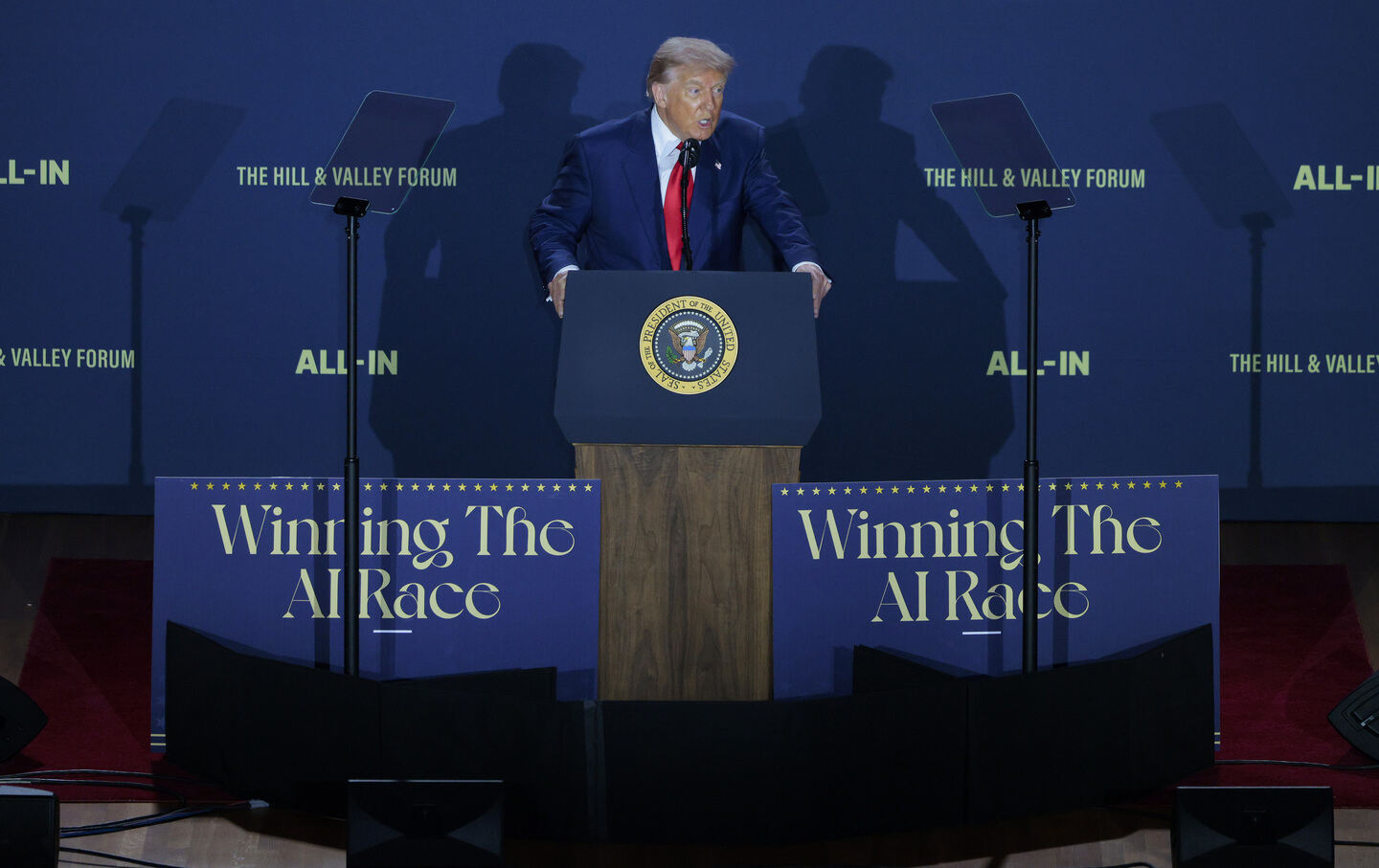 Donald Trump speaks during the “Winning the AI Race” summit on July 23, 2025, in Washington, DC.