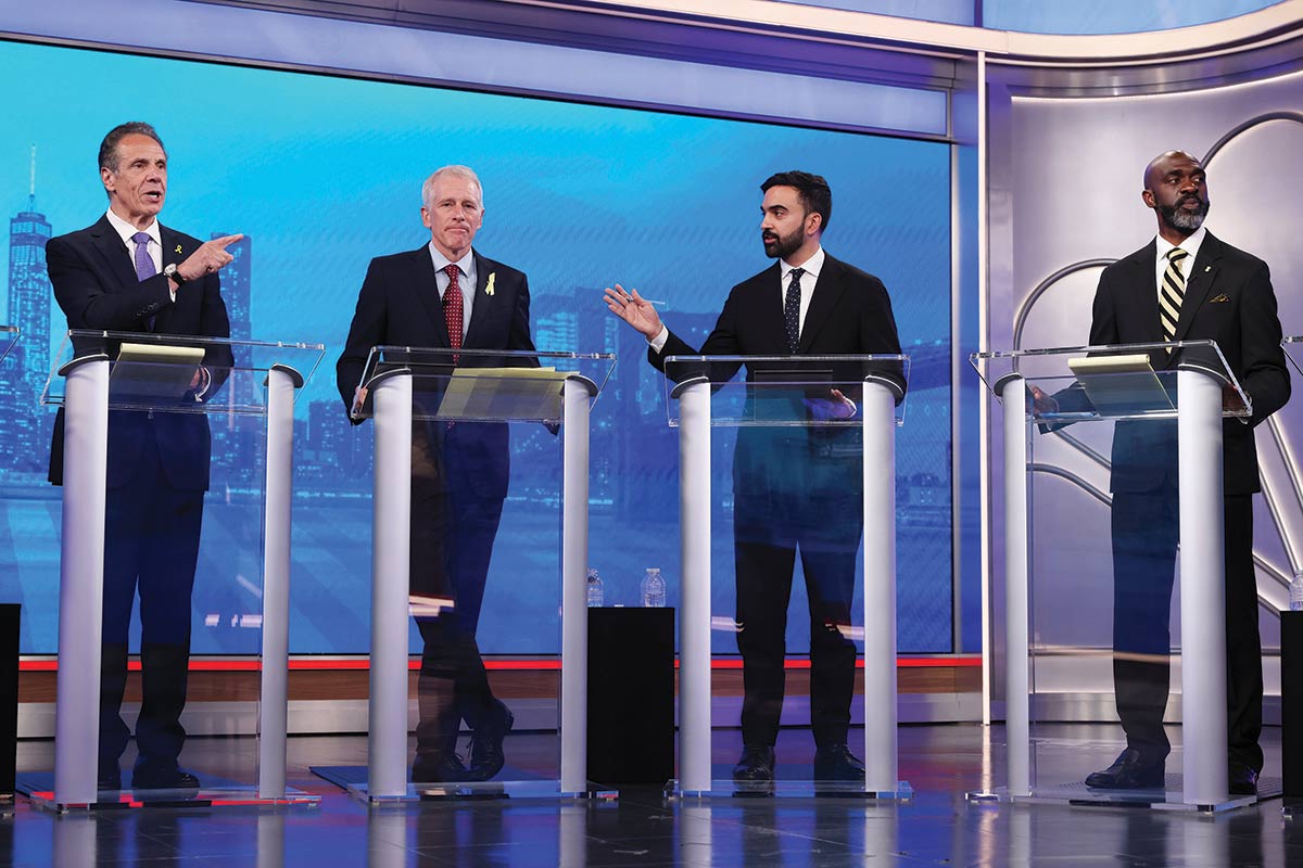 Mamdani faces off against former governor Andrew Cuomo (left) and former hedge fund manager Whitney Tilson at the June mayoral debate.